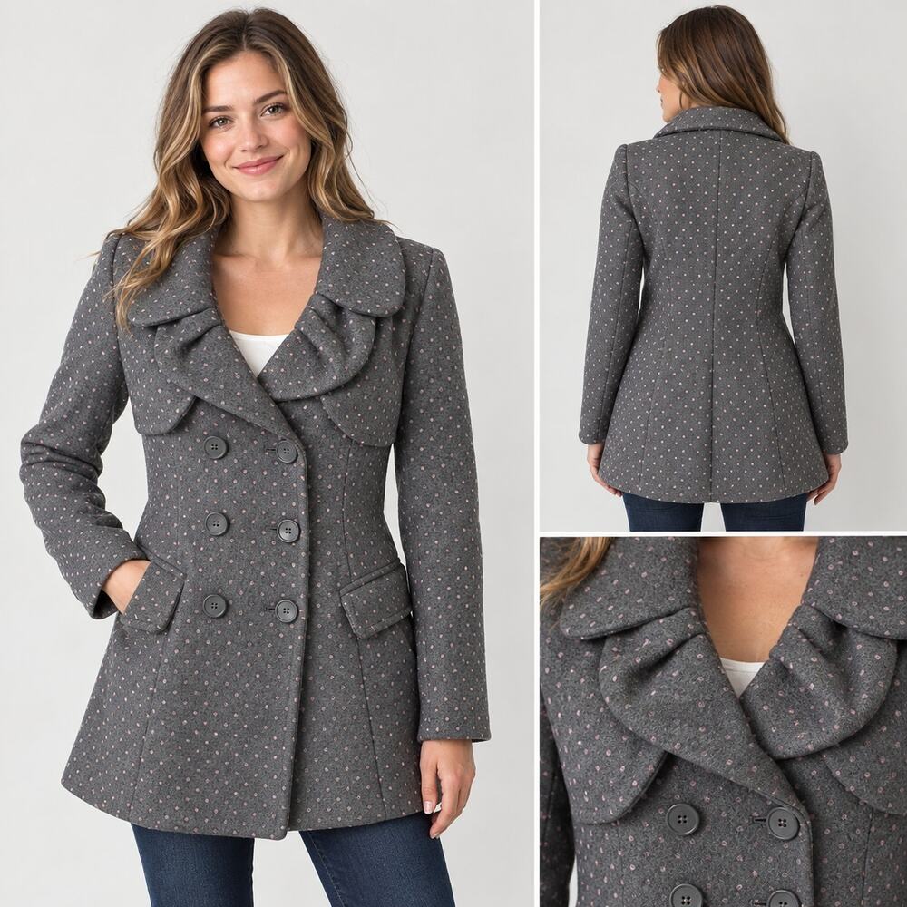 Wet Seal Jacket Coat Gray with Pink Dots LARGE